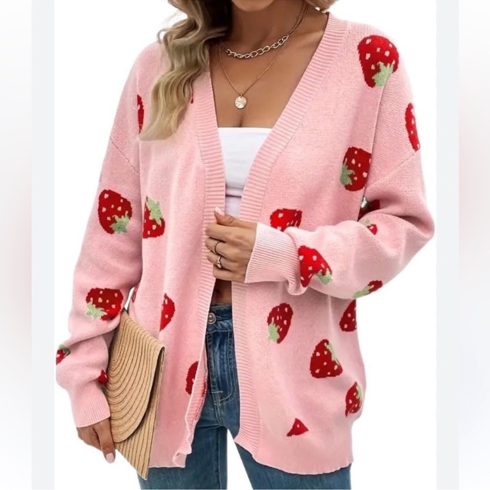 Strawberry Pattern Pink Sweater